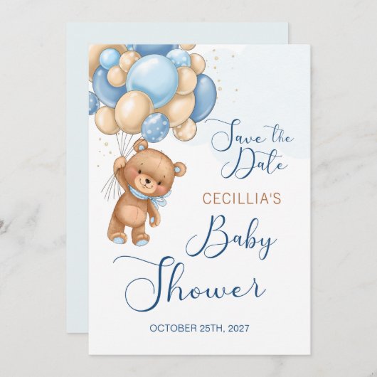 Beer ballonnen Baby shower Opslaan Datum Kaart (Voorkant / Achterkant)