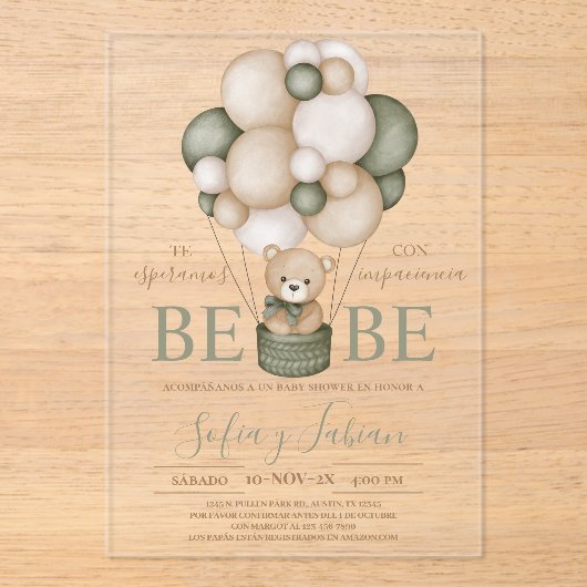 Beer Ballonnen Boy Baby shower Acryl Uitnodiging (Voorkant)