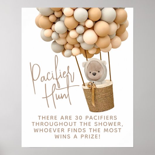 Beer ballonnen Modern Baby shower Pacifier Hunt Poster (Voorkant)
