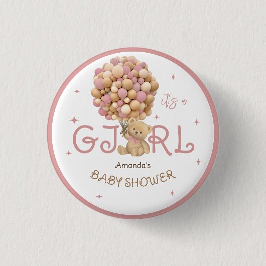 Beer Ballonnen Roze Baby shower Favor Ronde Button 3,2 Cm (Voorkant)