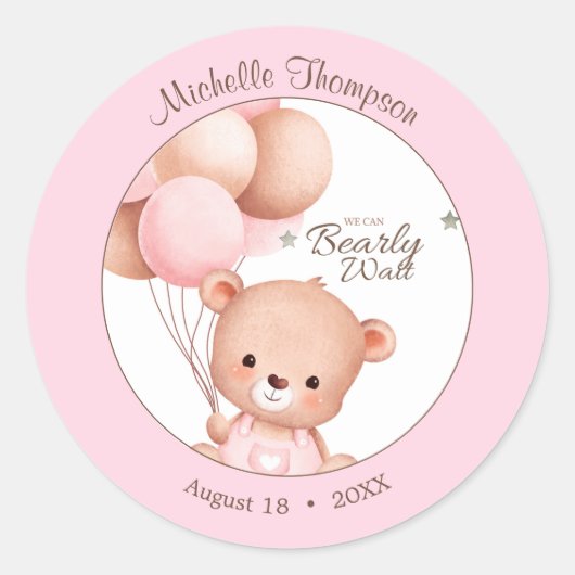 Beer ballonnen Waterverf Roze Ronde Sticker (Voorkant)