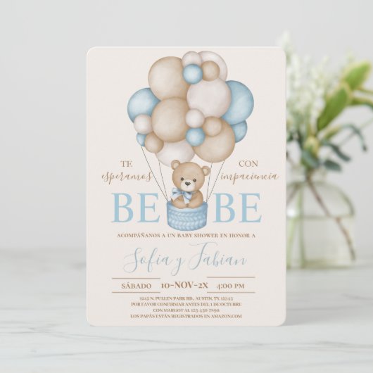 Beer Balloons Boy Baby shower Spaans Uitnodiging (Staand voorkant)