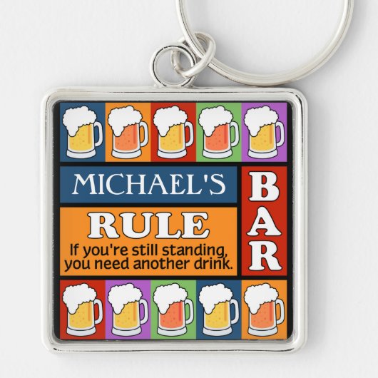 BEER Bar Pop Art CUSTOM NAME-sleutelketen Sleutelhanger (Voorkant)
