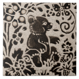 Beer Batik Stoneware Woodland Animal Tan Gray Tegeltje