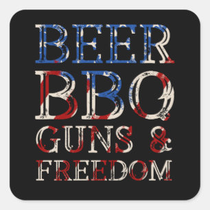 Beer BBQ Pistool Freedom Vierkante Sticker