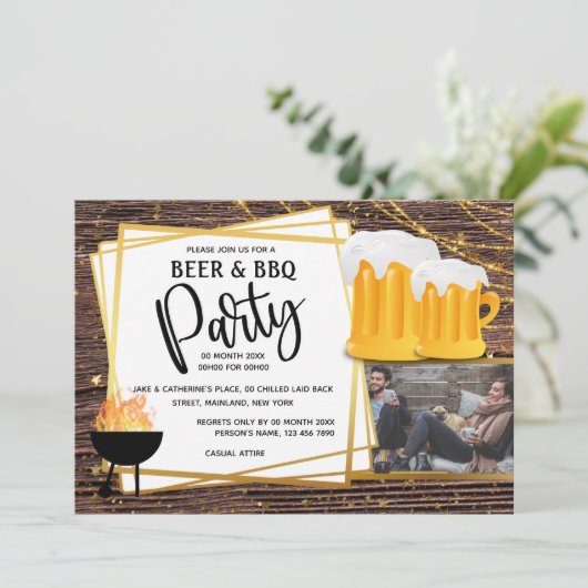 Beer bbq string licht op DIY foto's party Kaart (Staand voorkant)