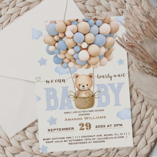 Beer Bearly Wait Blue Baby Boy Shower Kaart