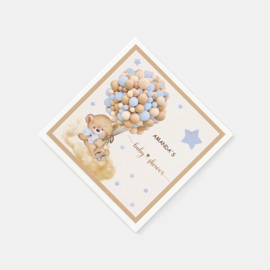 Beer Bearly Wait Blue Balloon Baby shower Servet (Hoek)