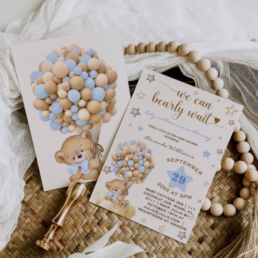 Beer Bearly Wait Lichtblauw Baby shower Kaart