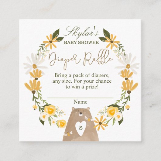 Beer & Bee Baby shower Luiers Raffle Enclosure Informatiekaartje (Voorkant)