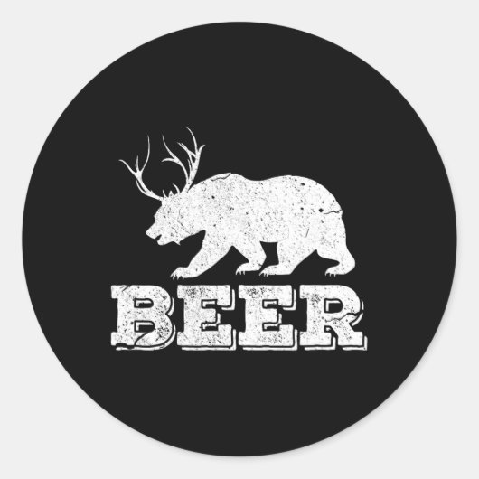 Beer Beer Deer Funny Hunting  Ronde Sticker (Voorkant)