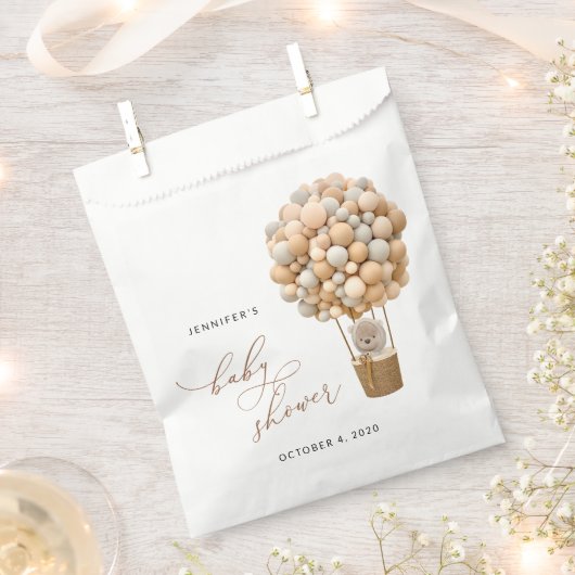 Beer, beige ballonnen, heteluchtballon, Baby showe Bedankzakje (Geknipt)