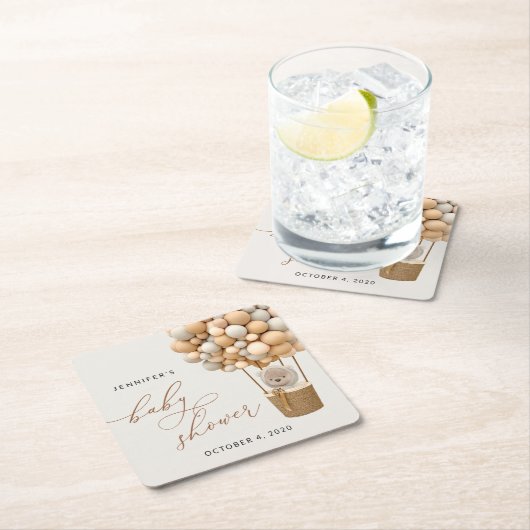 Beer, beige ballonnen, heteluchtballon, Baby showe Kartonnen Onderzetters (Insitu)