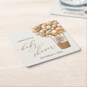 Beer, beige ballonnen, heteluchtballon, Baby showe Kartonnen Onderzetters (Schuin)