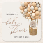 Beer, beige ballonnen, heteluchtballon, Baby showe Kartonnen Onderzetters (Voorkant)