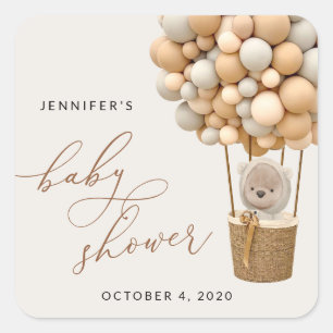 Beer, beige ballonnen, heteluchtballon, Baby showe Vierkante Sticker