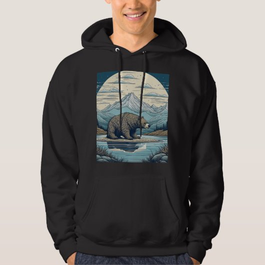 Beer, Bergen, Meer, Volle Maan Ai Art Hoodie (Voorkant)