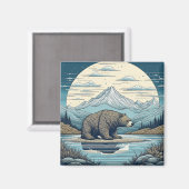 Beer, Bergen, Meer, Volle Maan Ai Art Magneet (Voorkant / Achterkant)