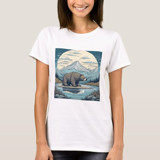 Beer, Bergen, Meer, Volle Maan Ai Art T-shirt (Voorkant)