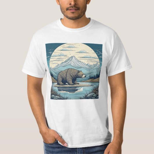 Beer, Bergen, Meer, Volle Maan Ai Art T-shirt (Voorkant)
