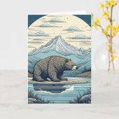 Beer, Bergen, Meer, Volle Maan Verjaardag Kaart (Gele Bloem)