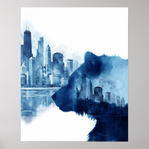 Beer Beurs Waterverf Art Chicago Skycape Poster