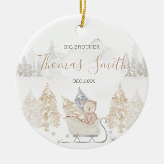 Beer Big Brother Winter Woodland Mountain Ceramic Keramisch Ornament (Voorkant)