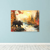  Beer bij de Creek Autumn Foliage 32x24 Canvas Afdruk (Insitu (Houten vloer))
