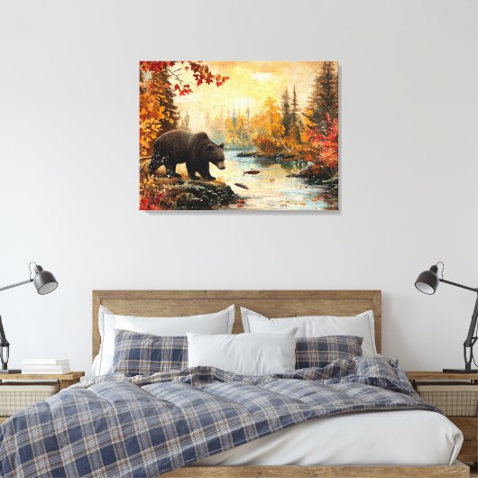 Beer bij de Creek Autumn Foliage 32x24 Canvas Afdruk (Insitu (Slaapkamer))