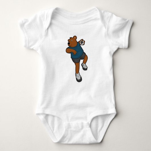 Beer bij Handbalspeler met handbal Romper (Voorkant)