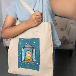 Beer bij het raam tote bag