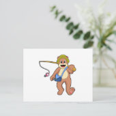 Beer bij het vissen met hengel briefkaart (Staand voorkant)