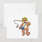 Beer bij het vissen met hengel briefkaart (Voorkant / Achterkant)