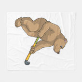 Beer bij Hockey met Hockey bat Fleece Deken (Voorkant (Horizontaal))