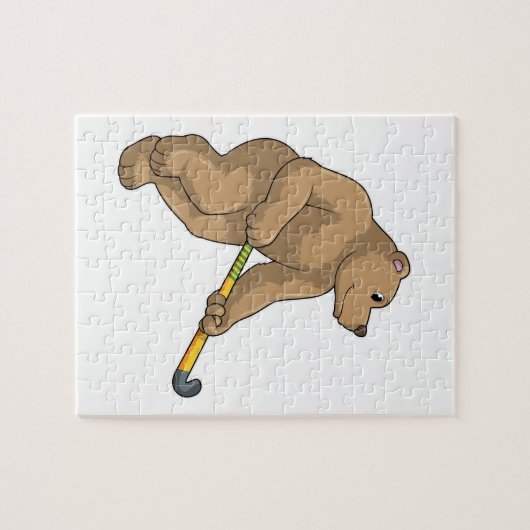 Beer bij Hockey met Hockey bat Legpuzzel (Horizontaal)