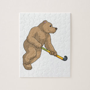 Beer bij Hockey met Hockey bat Legpuzzel