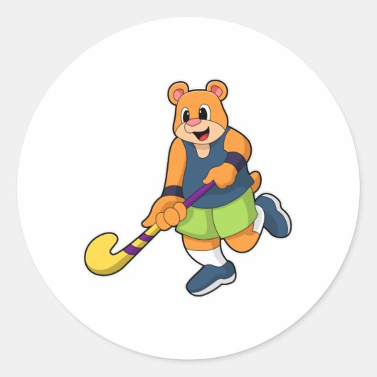 Beer bij Hockey met Hockey bat Ronde Sticker (Voorkant)