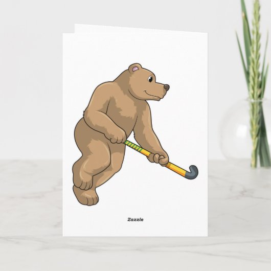 Beer bij hockey met hockeystick kaart (Achterkant)