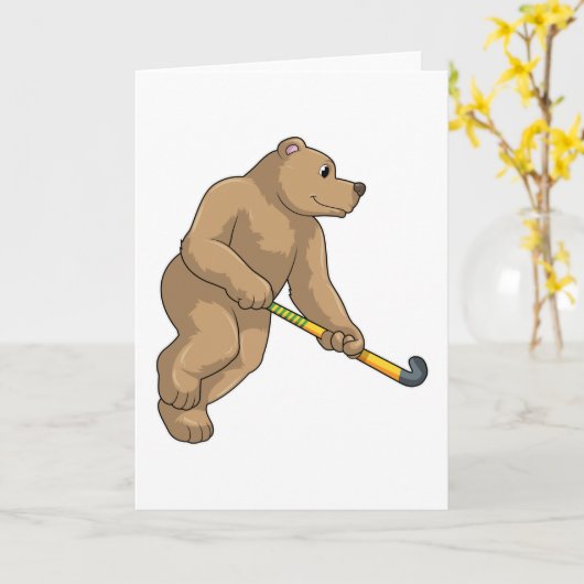 Beer bij hockey met hockeystick kaart (Gele Bloem)