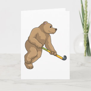 Beer bij hockey met hockeystick kaart