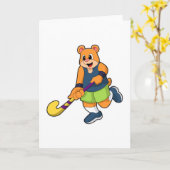 Beer bij hockey met hockeystick kaart (Gele Bloem)