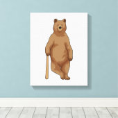 Beer bij honkbal met honkbalknuppel canvas afdruk (Insitu (Houten vloer))