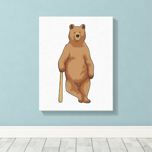 Beer bij honkbal met honkbalknuppel canvas afdruk (Insitu (Houten vloer))