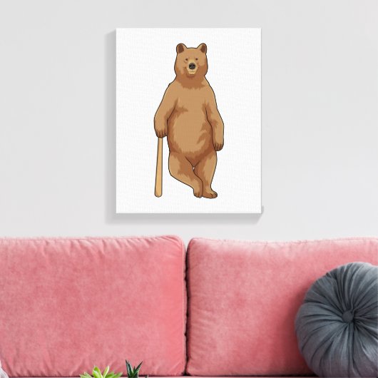 Beer bij honkbal met honkbalknuppel canvas afdruk (Insitu (Woonkamer))