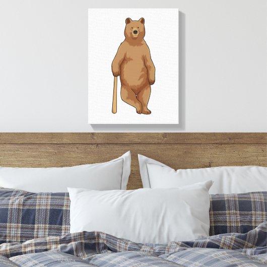 Beer bij honkbal met honkbalknuppel canvas afdruk (Insitu (Slaapkamer))