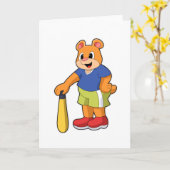 Beer bij honkbal met honkbalknuppel kaart (Gele Bloem)