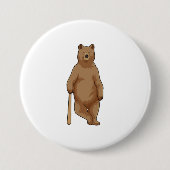 Beer bij honkbal met honkbalknuppel ronde button 7,6 cm (Voorkant)