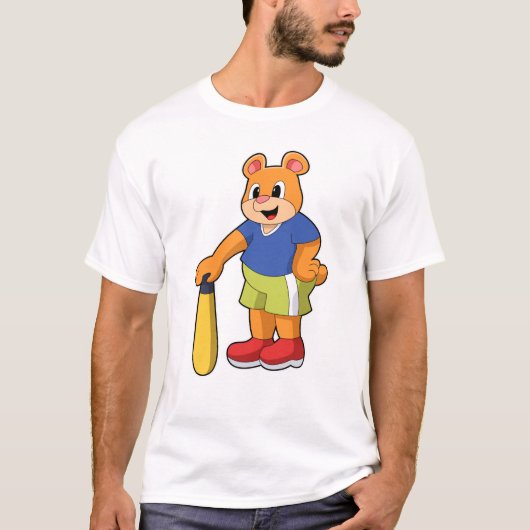 Beer bij honkbal met honkbalknuppel t-shirt (Voorkant)