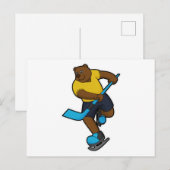 Beer bij ijshockey met ijshockeystick briefkaart (Voorkant / Achterkant)