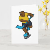 Beer bij ijshockey met ijshockeystick kaart (Gele Bloem)